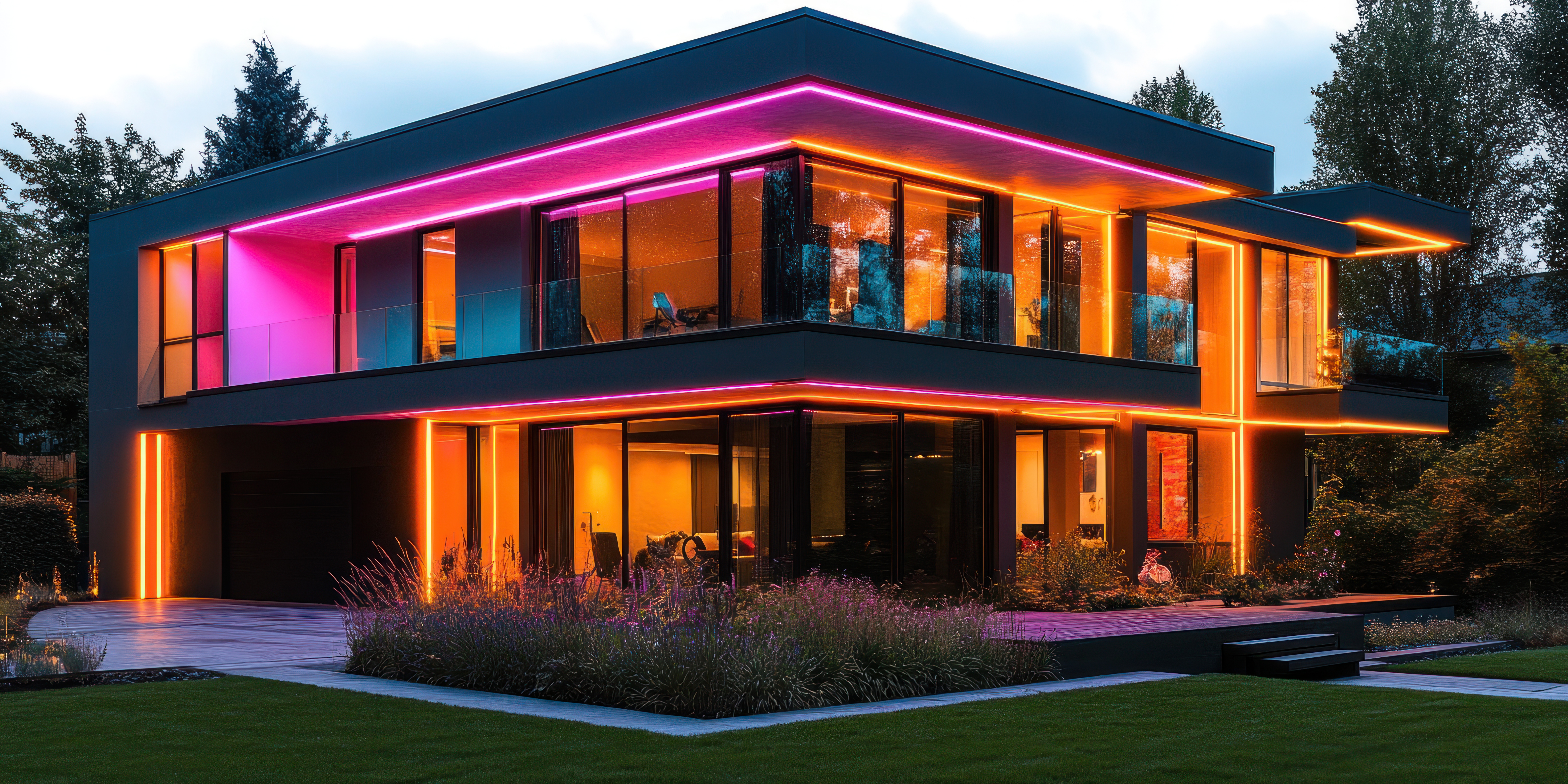 Modern outdoor lighting design with colorful LED strip lights